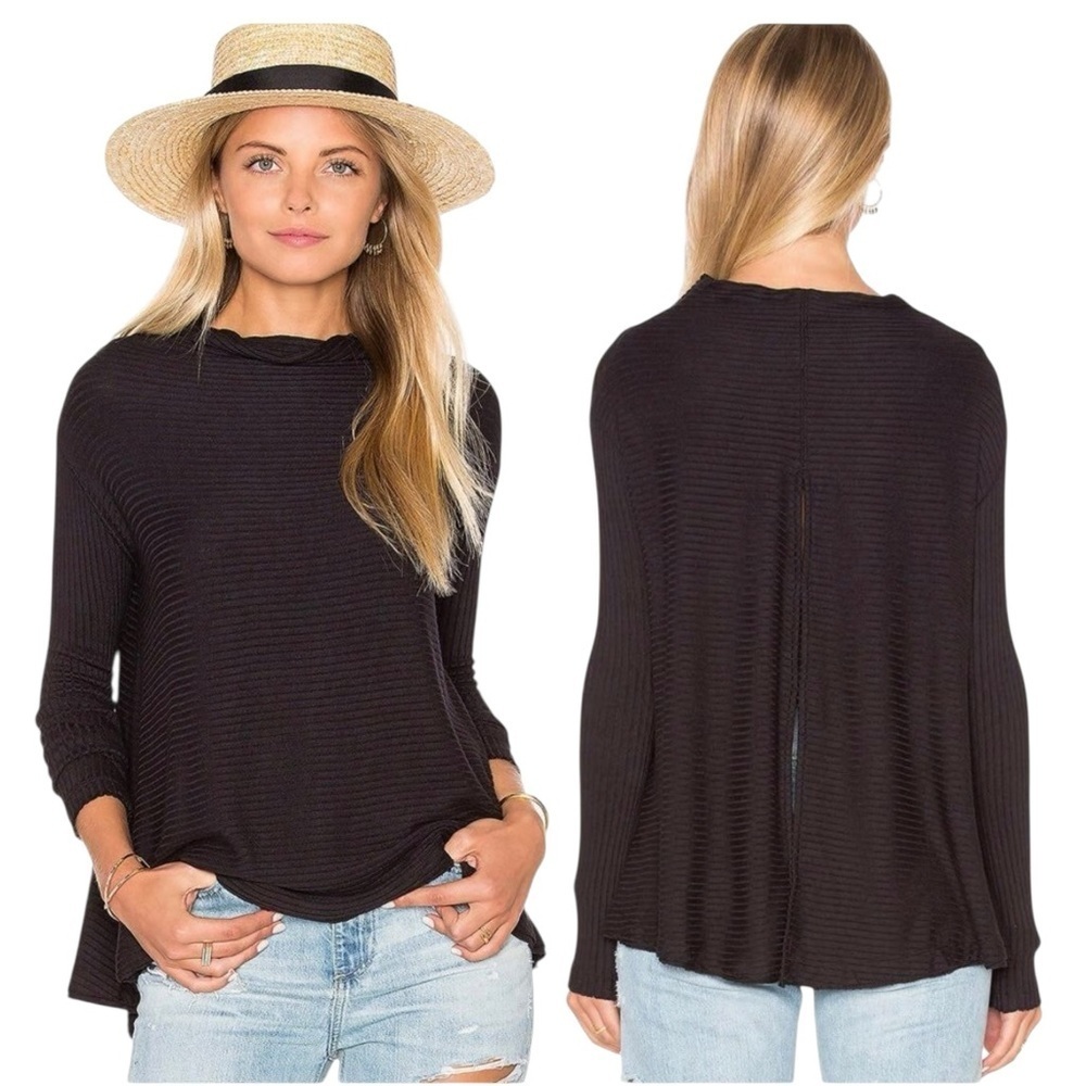 Free People We The Free Lover Rib Pullover Long Sleeve Black Size Small #1908